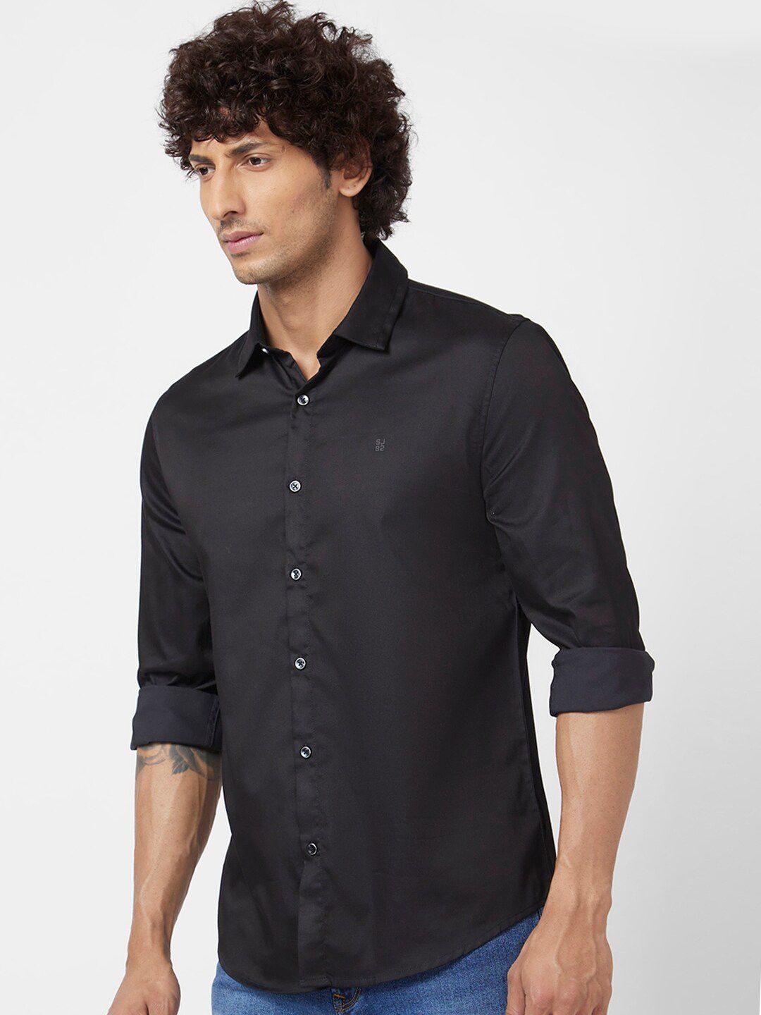 SPYKAR Classic Spread Collar Opaque Cotton Linen Casual Shirt