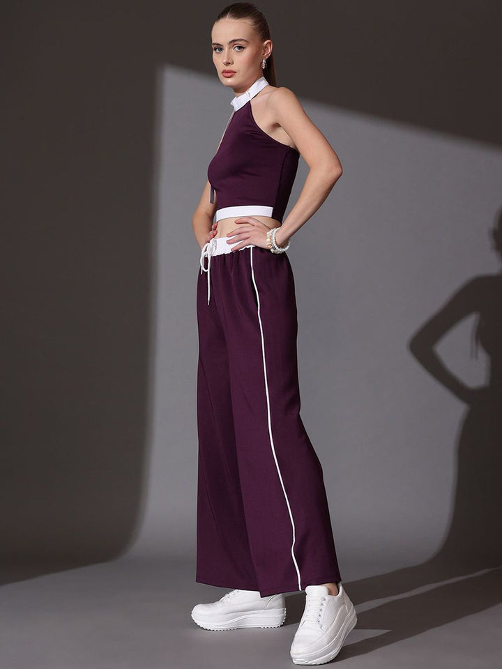 STREET 9 Pure Cotton Solid Halter Neck Top & Trousers Set