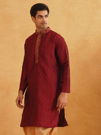 SOJANYA Paisley Woven Design Mandarin Collar Thread Work Long Sleeves Straight Kurta