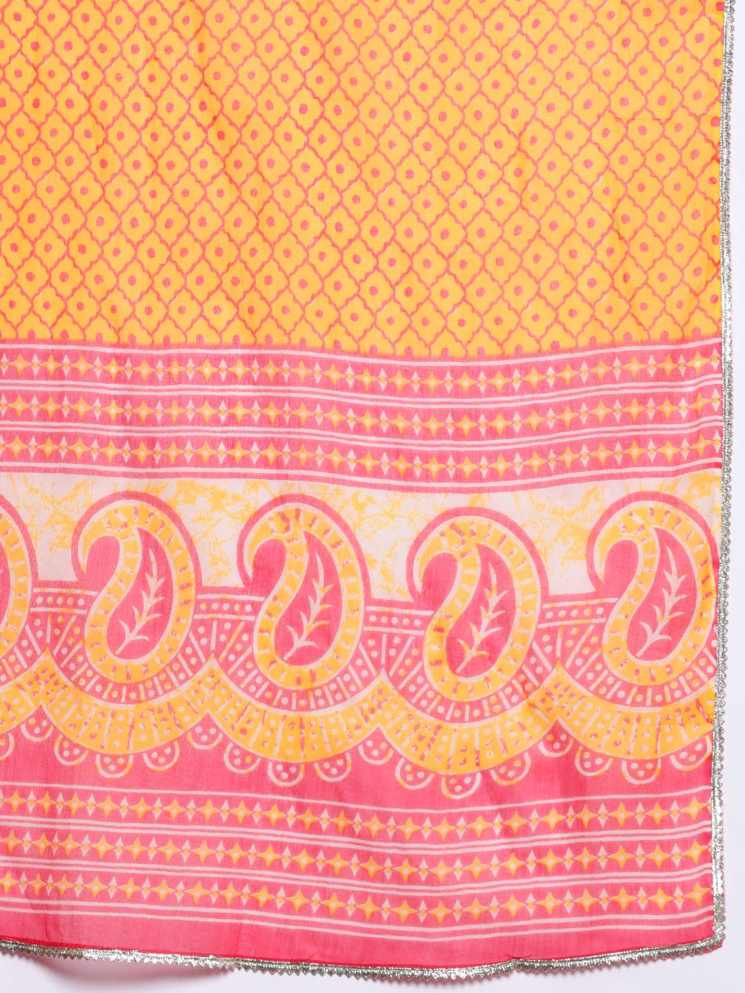 Libas Floral Printed Pleated Gotta Patti Pure Cotton Kurta with Trousers & Dupatta