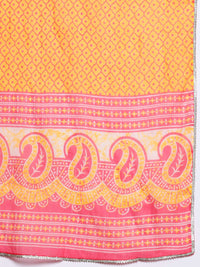 Libas Floral Printed Pleated Gotta Patti Pure Cotton Kurta with Trousers & Dupatta