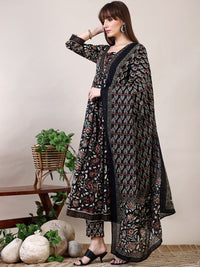 KALINI Floral Printed Empire Mirror Work Kurta with Trouser & Dupatta