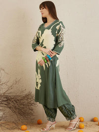 Indo Era Floral Printed V-Neck Sequinned Straight Kurta with Salwar