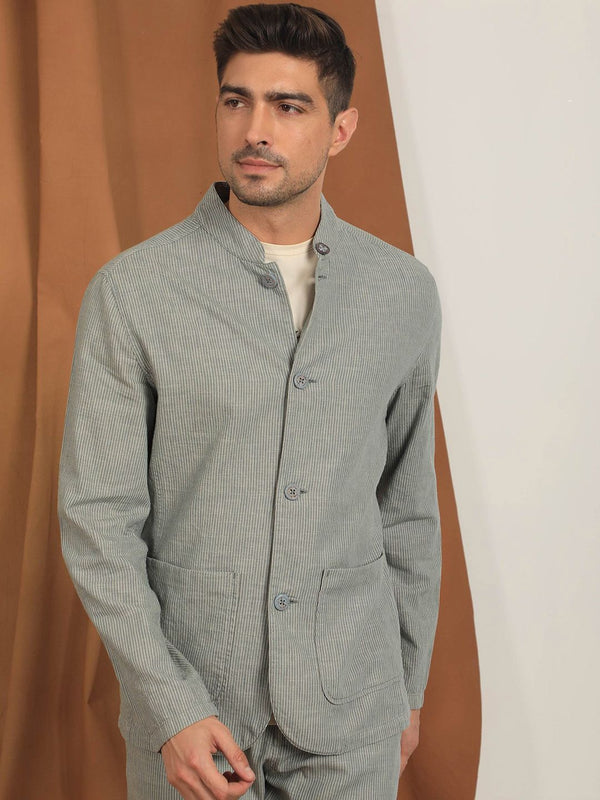 RARE RABBIT Men Trex Tailored Fit Mandarin Collar Cotton Jacket