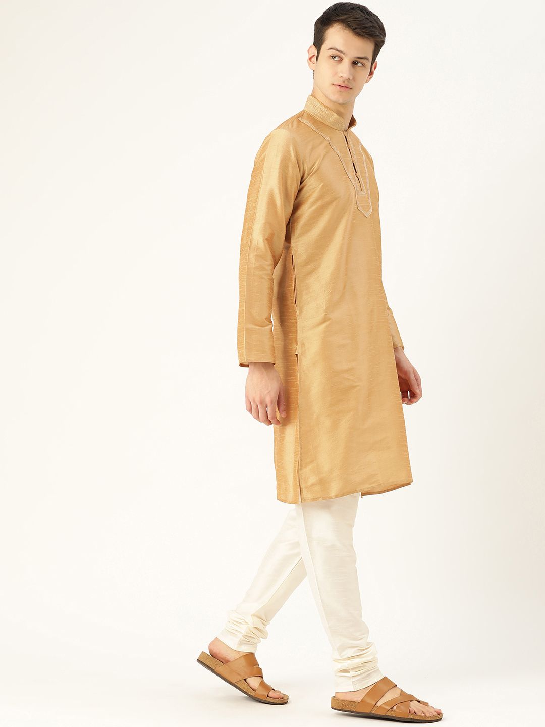SOJANYA Men Beige Solid Straight Kurta