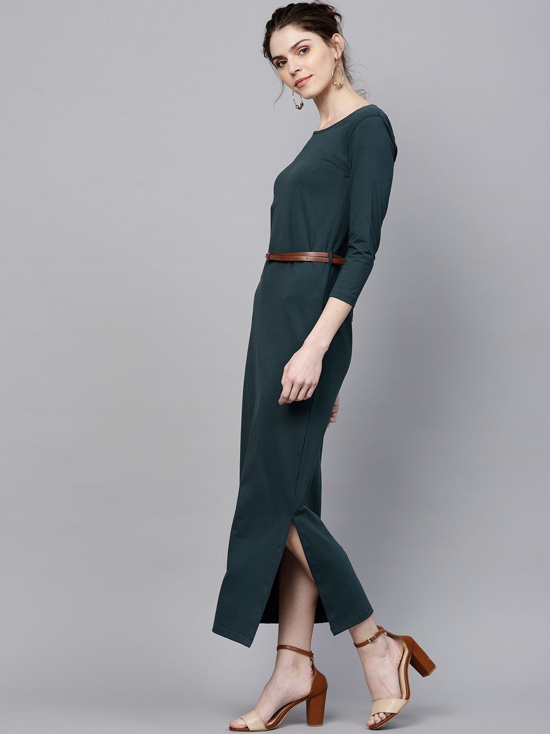 SASSAFRAS Women Teal Blue Solid Maxi Dress