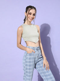 STREET 9 Women Beautiful Grey Solid Cropped Top