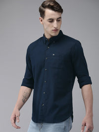 THE BEAR HOUSE Men Navy Blue Slim Fit Casual Shirt