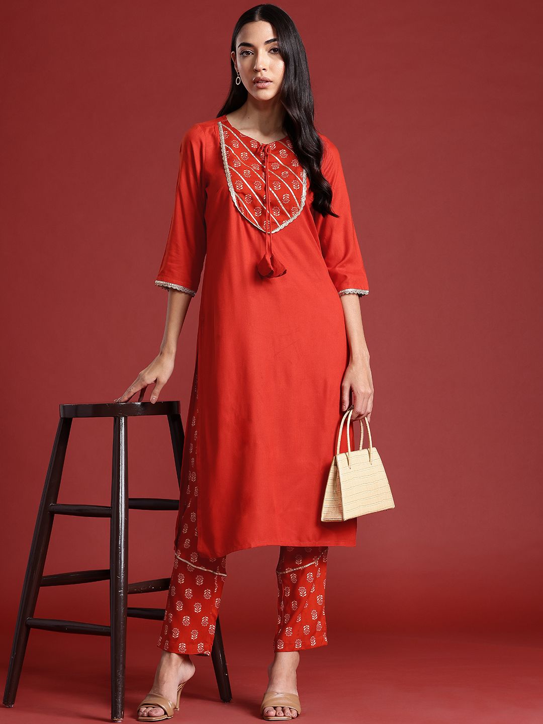 Anouk Yoke Design Gotta Patti Straight Kurta with Trousers