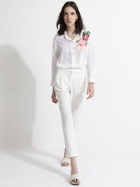 RAREISM Women Comfort Tapered Fit High-Rise Pleated Cotton Peg Formal Trousers