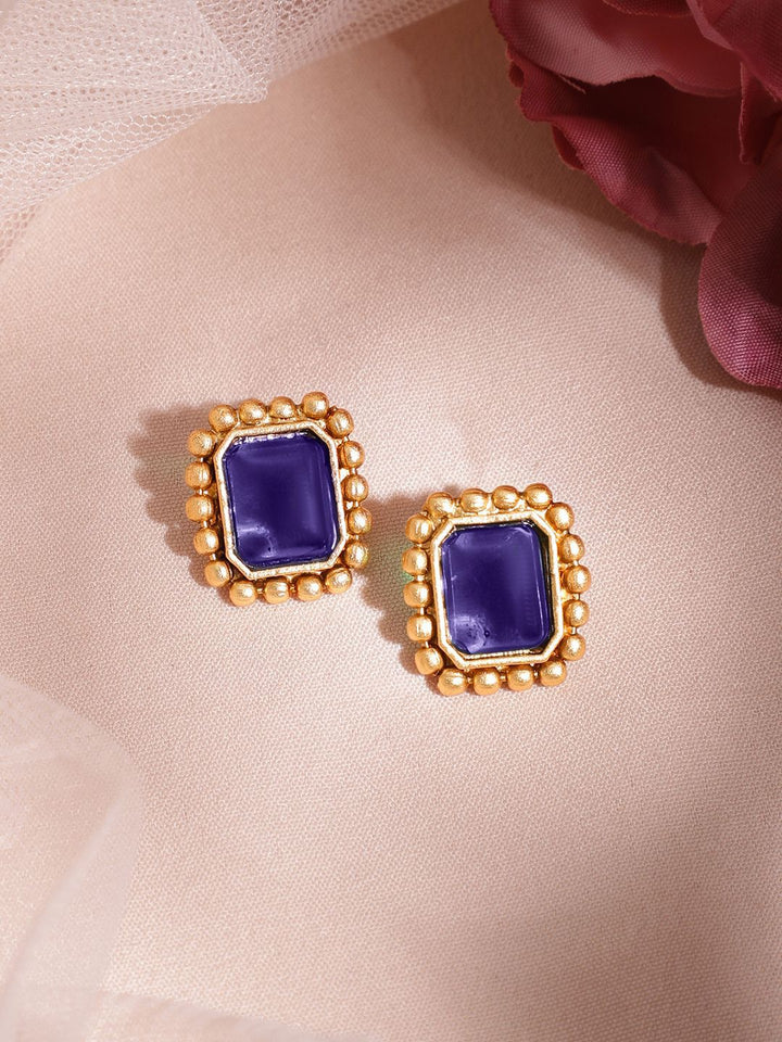 Rubans 22K Gold-Plated Blue Sapphire Studded Choker Necklace Set dengan Manik Emas