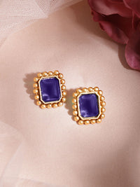 Rubans 22K Gold-Plated Blue Sapphire Studded Choker Necklace Set dengan Manik Emas