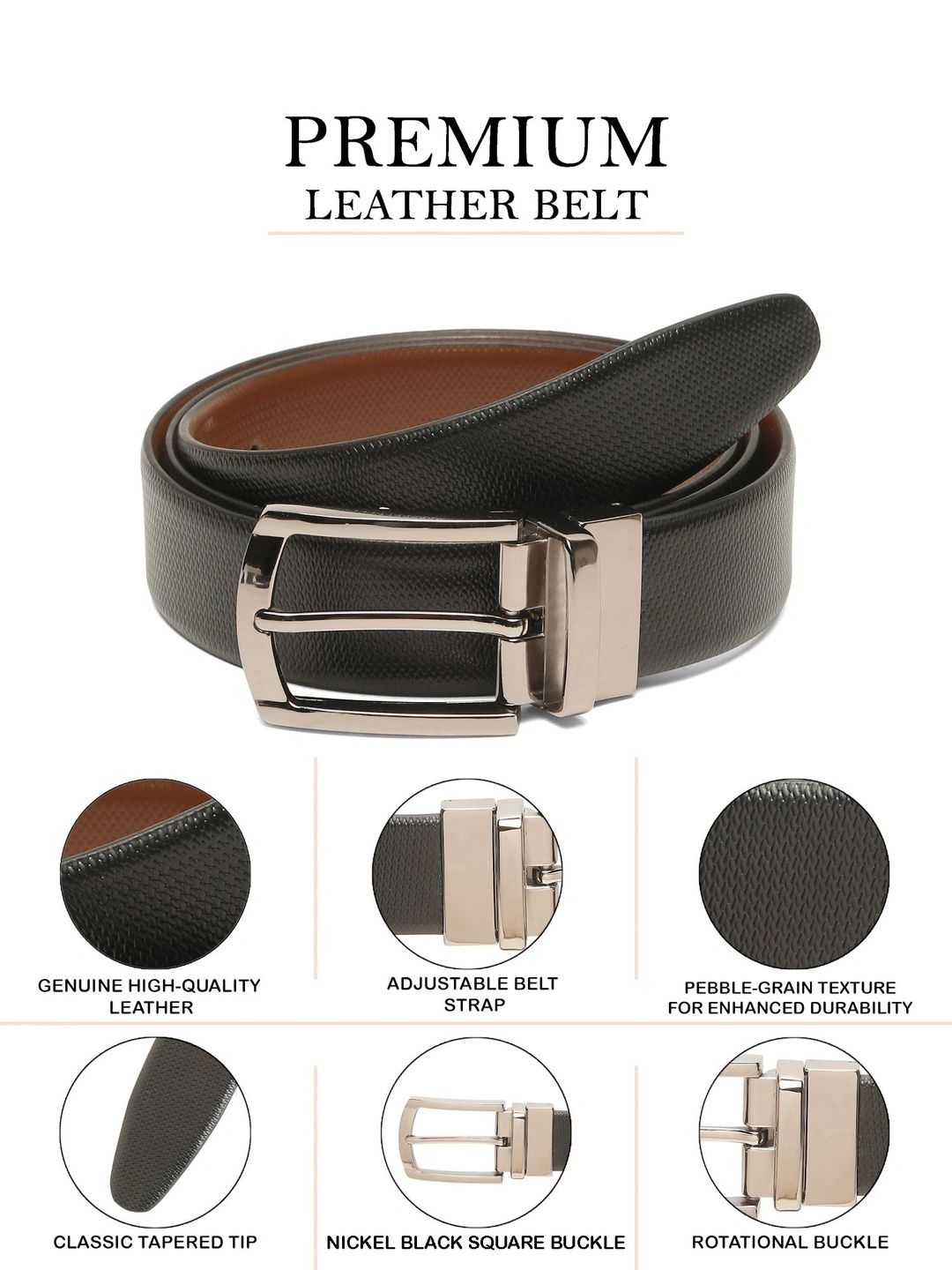 Teakwood Leathers Men Textured Leather Reversible Formal Belt