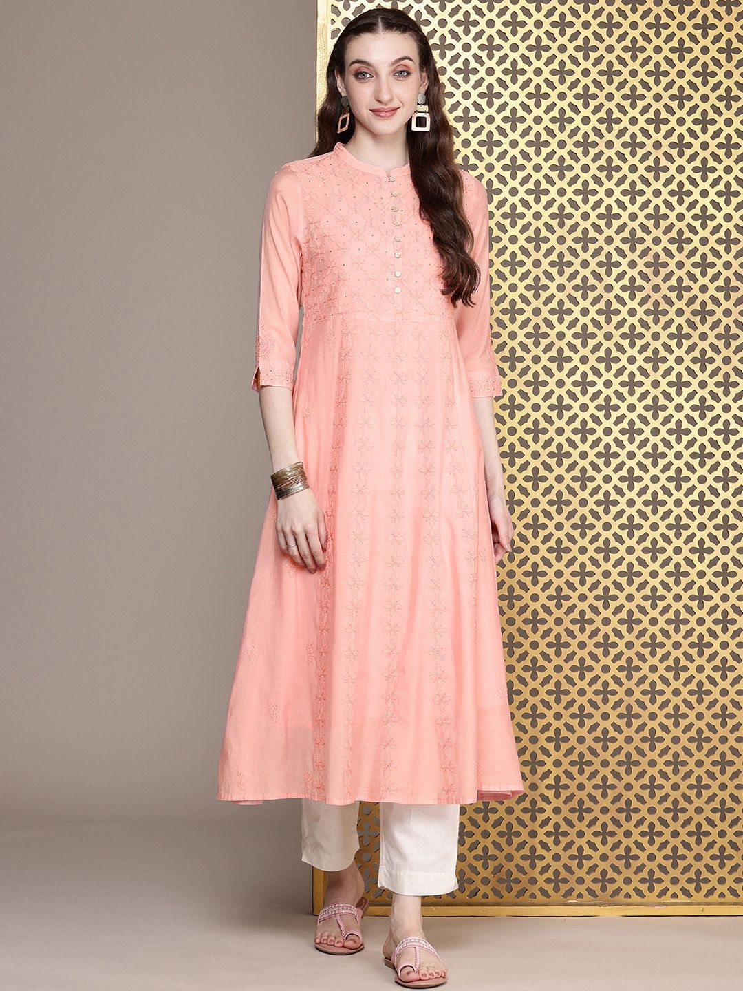 House of Pataudi Jashn Chikankari Floral Embroidered Thread Work Floral Kurta