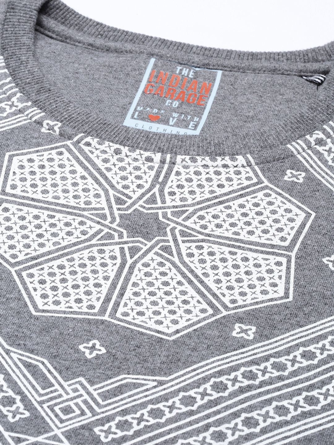 The Indian Garage Co Men Grey Melange Self-Design Printed Sweatshirt