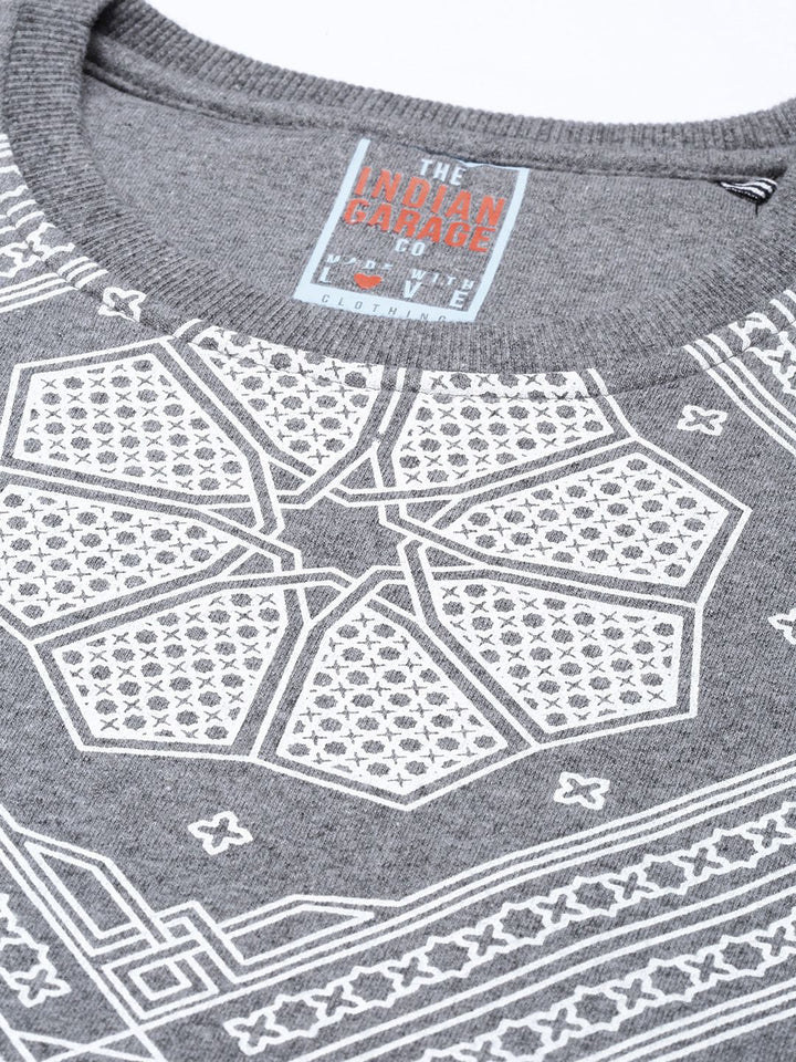 The Indian Garage Co Men Grey Melange Self-Design Printed Sweatshirt