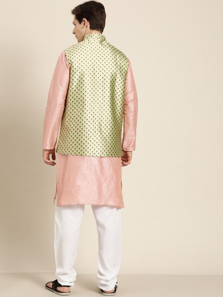 SOJANYA Men Pink Striped Kurta with Pyjamas  & Nehru Jacket