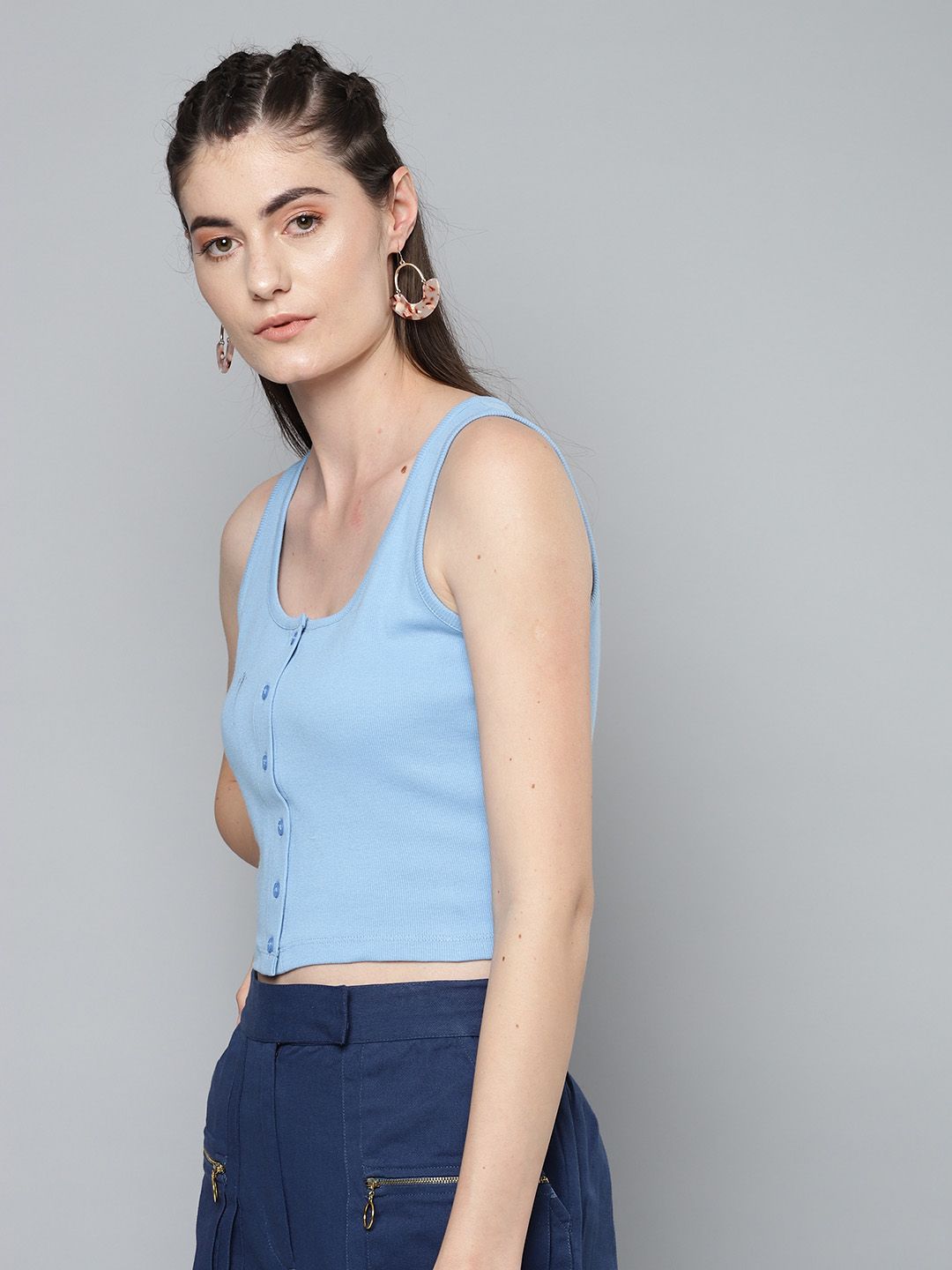 SASSAFRAS Blue Fitted Crop Top