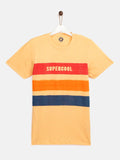 YK Boys Yellow  Red Striped Detail Round Neck Pure Cotton T-shirt