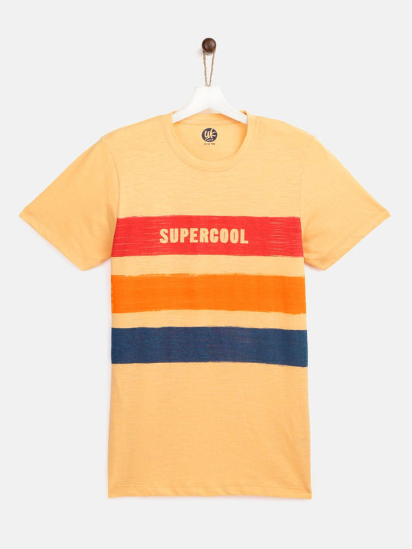 YK Boys Yellow  Red Striped Detail Round Neck Pure Cotton T-shirt