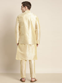 SOJANYA Men Solid Kurta with Churidar & Woven Design Nehru Jacket