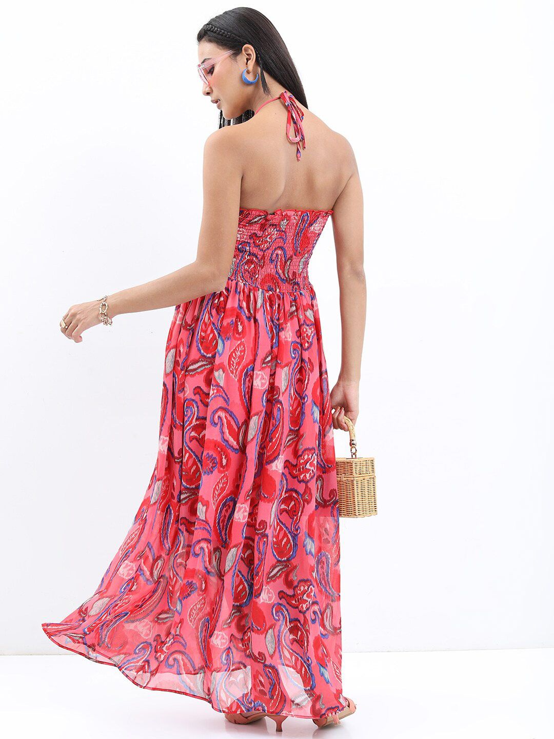 Tokyo Talkies Ethnic Motifs Printed Halter Neck Maxi Dress
