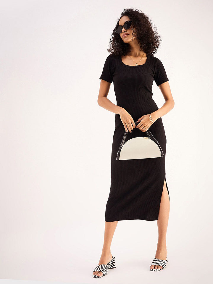 SASSAFRAS BASICS Square Neck Short Sleeves Sheath Midi Dress