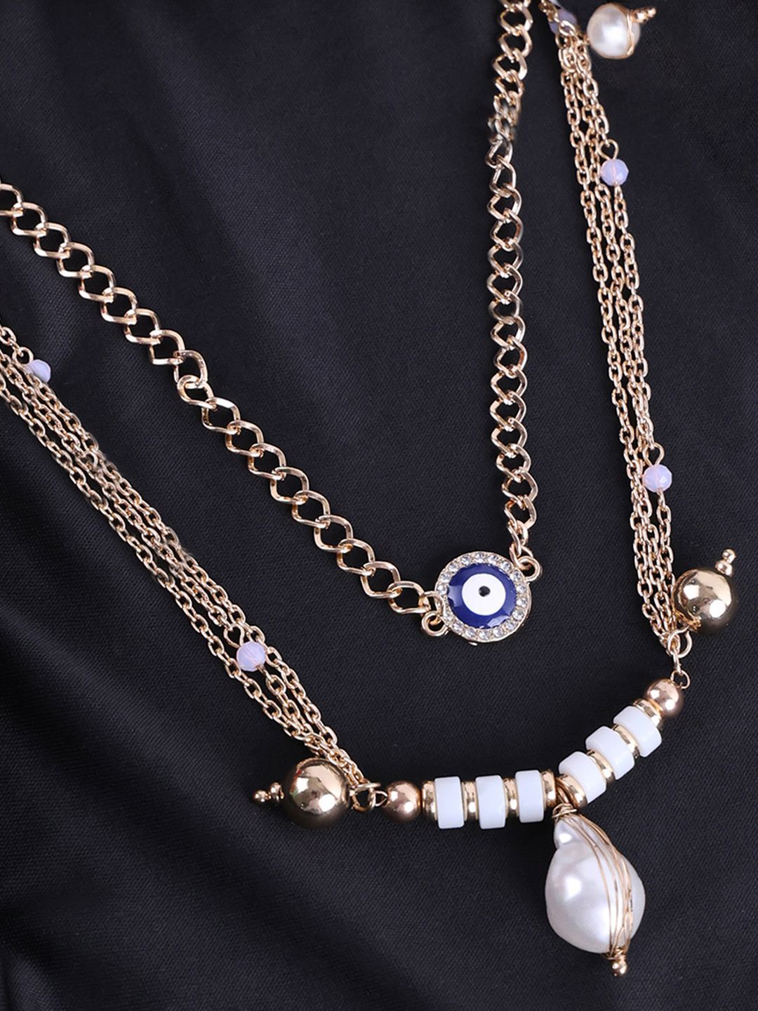 VOGUE PANASH Gold-Plated Evil Eye Stone Studded Layered Chain Necklace