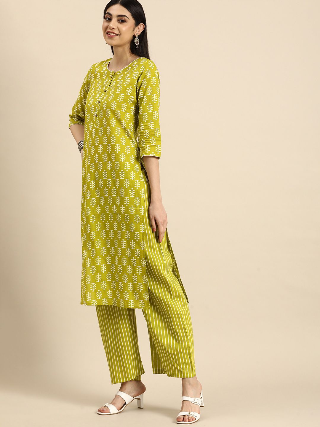 Anouk Ethnic Motifs Printed Pure Cotton Kurta With Palazzos