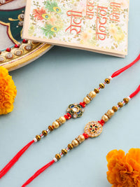 NVR Unisex Set of 2 Artificial Stones & Beads Thread Rakhi With Roli Chawal Chandan Mishri