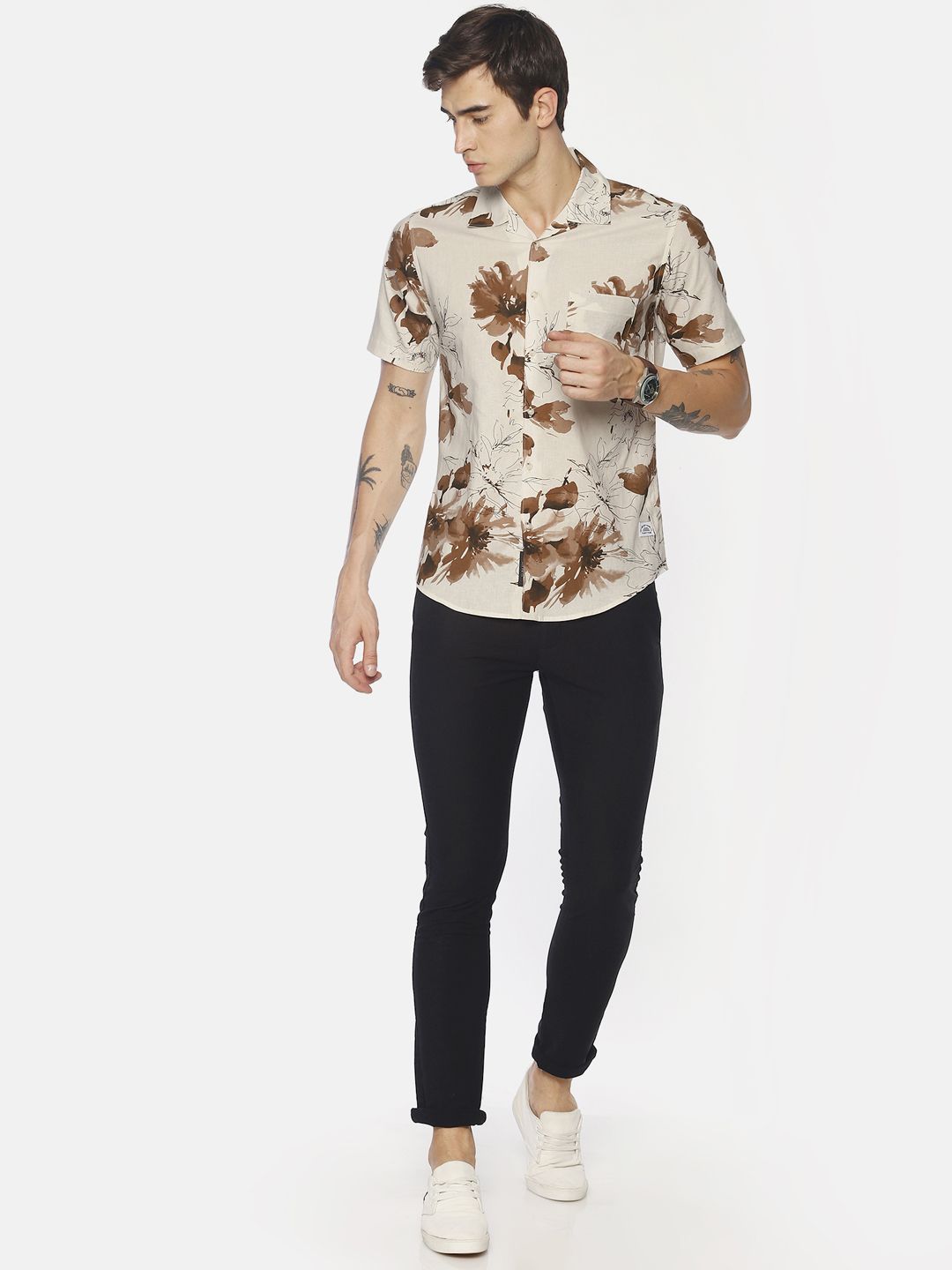 Bene Kleed Men Beige & Brown Slim Fit Printed Casual Shirt
