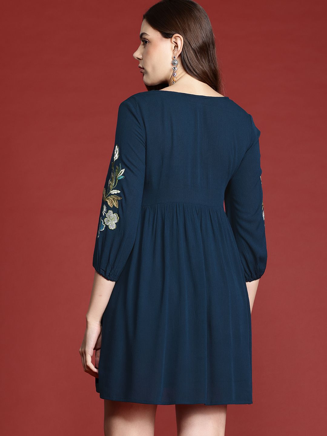 all about you Floral Embroidered Empire Mini Dress