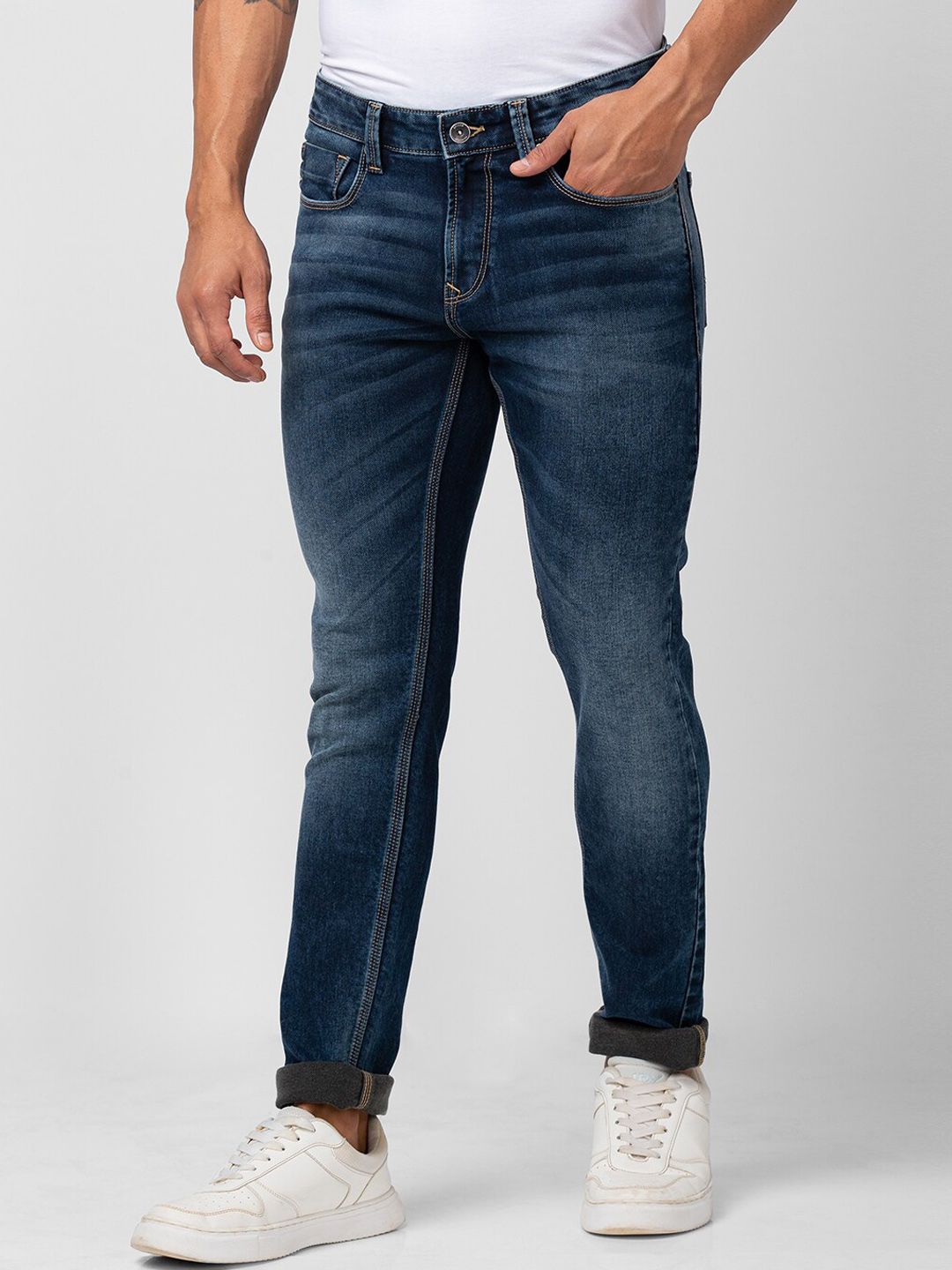 SPYKAR Men Slim Fit Low-Rise Heavy Fade Stretchable Jeans