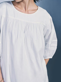 AND Round Neck Three Quarter Puff Sleeves A-Line Cotton Dress