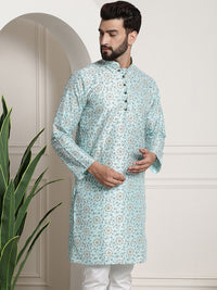 SOJANYA Men Blue & Brown Ethnic Motifs Printed Kurta