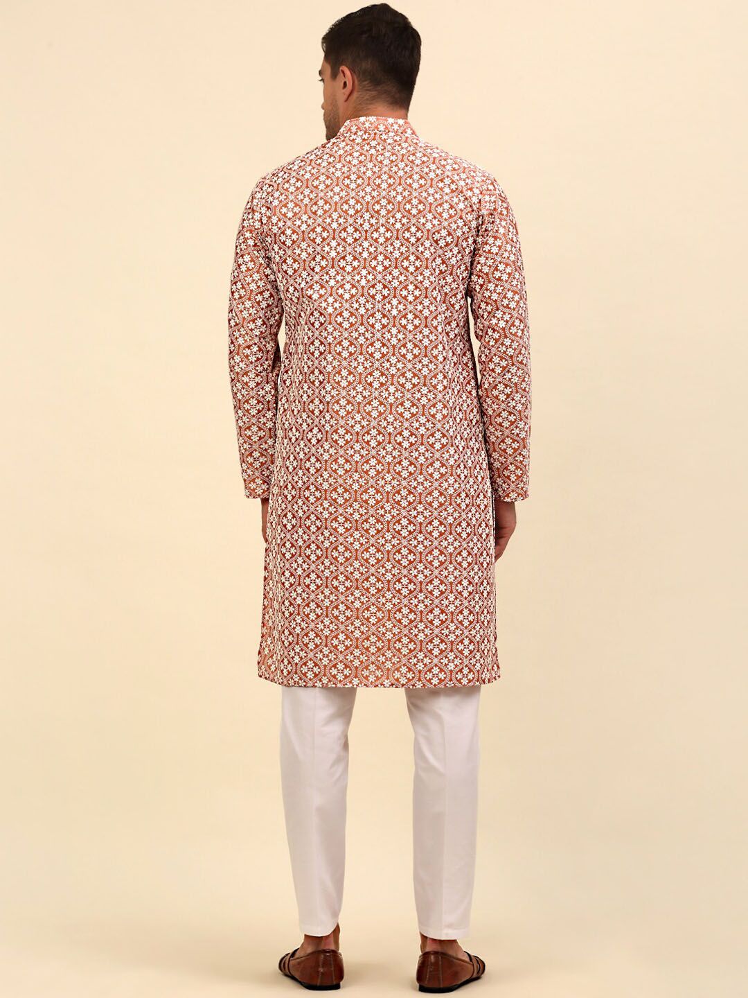 Anouk Peach Floral Embroidered Regular Chikankari Kurta with Pyjama