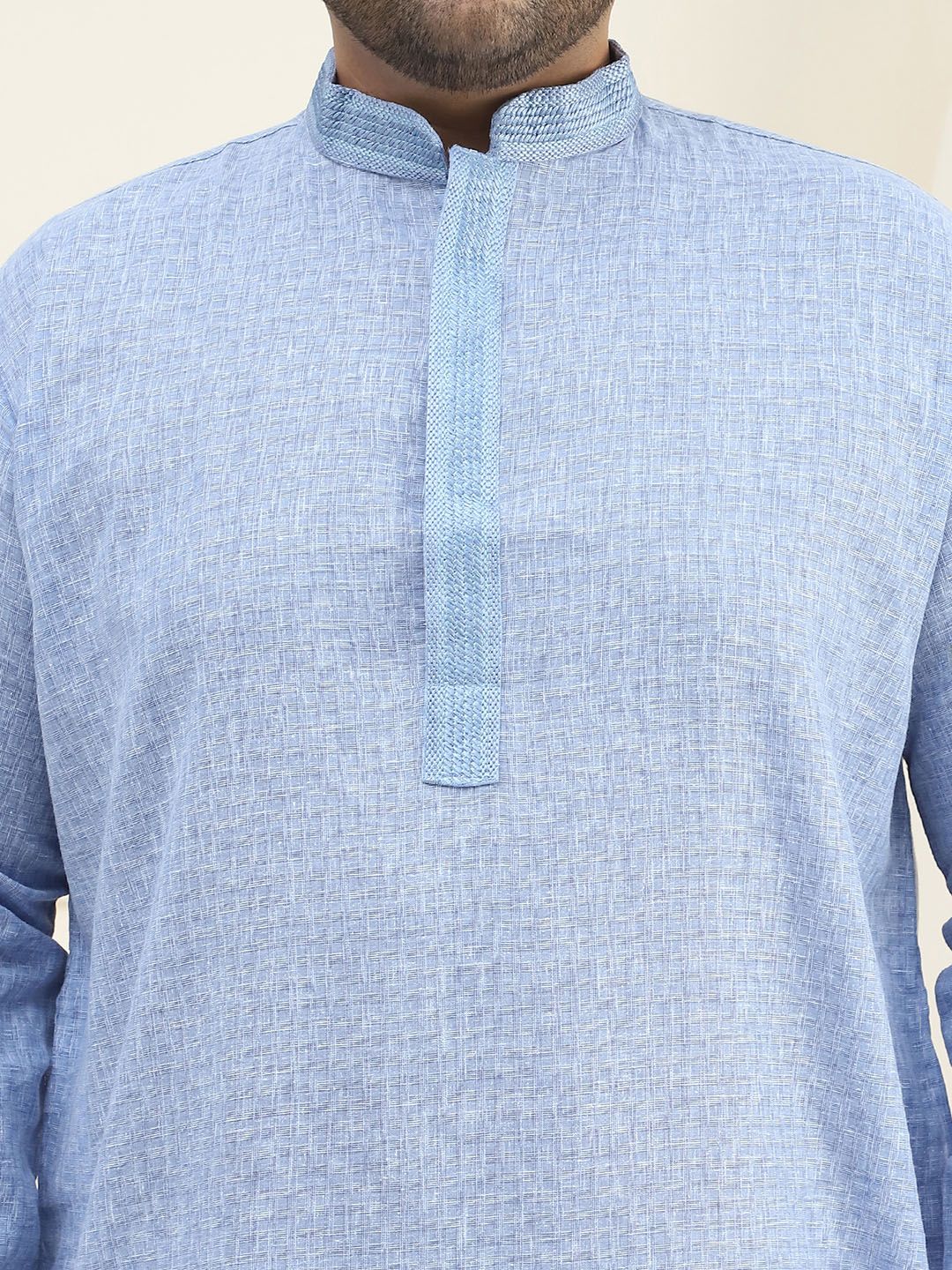 SOJANYA PLUS Men Blue Pure Cotton Self Checked Straight Kurta