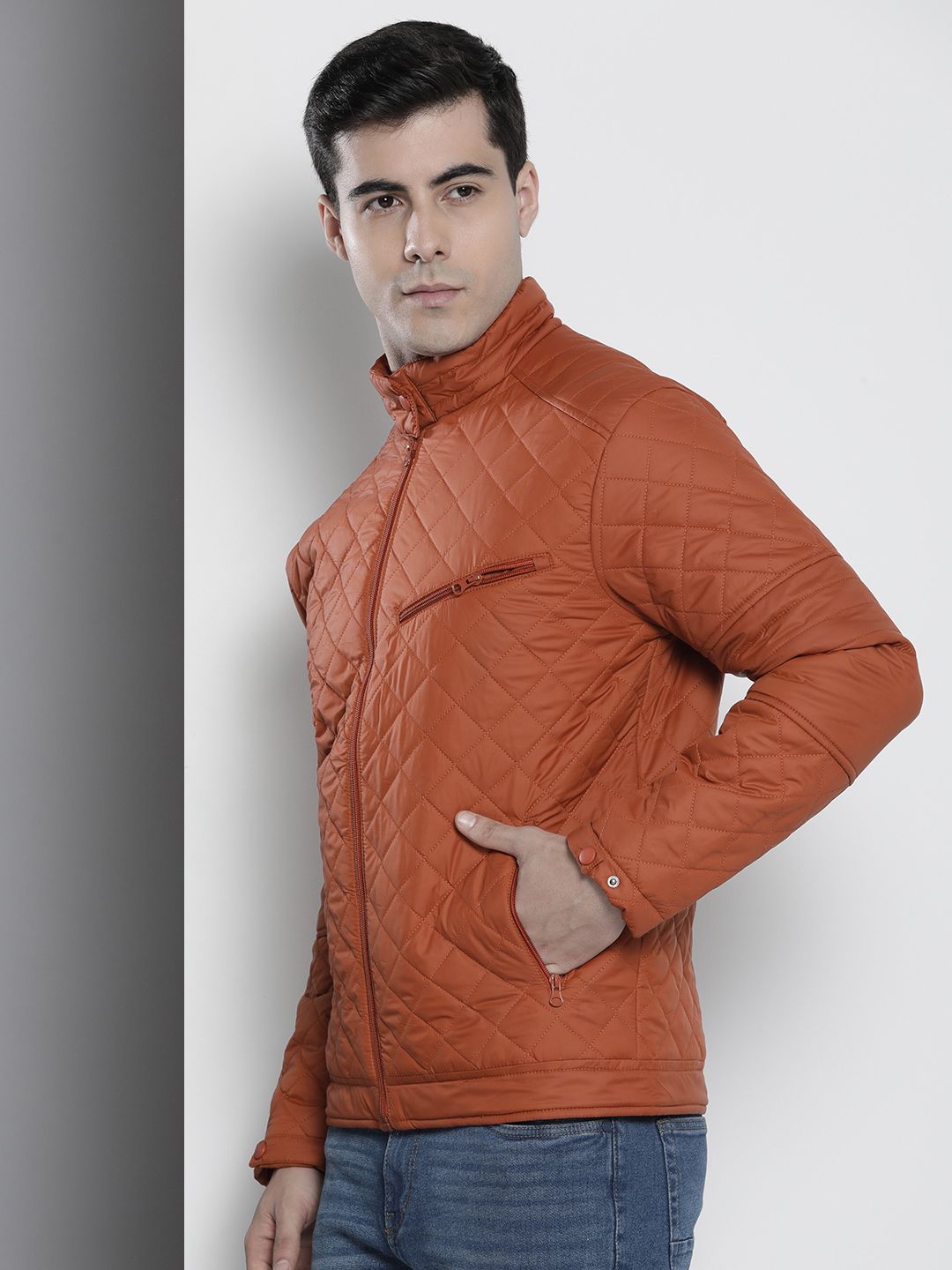 The Indian Garage Co Men Rust Orange Quilted Jacket