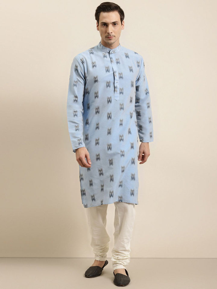 Sojanya Lelaki Kuning & Hitam Rekaan Tenun Ikat Kurta Kapas Tulen
