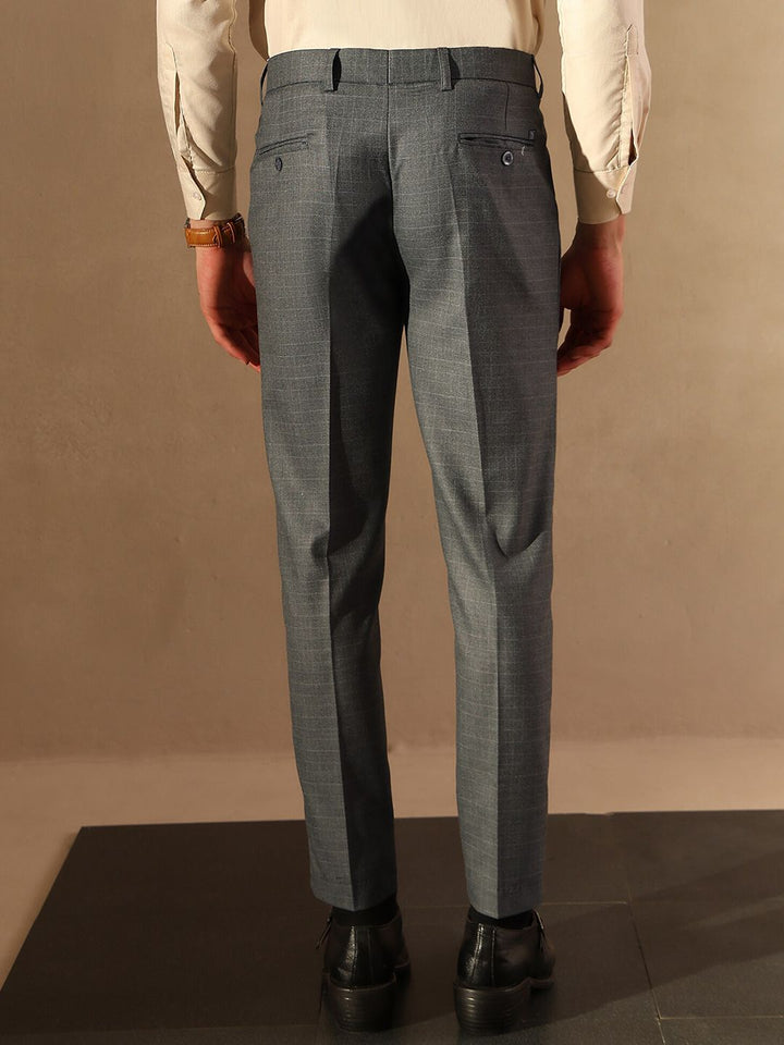 DENNISON Men Tapered Fit Self Check Pleated Trouser