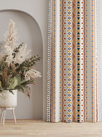 URBAN SPACE Boho White & Orange Ethnic Motifs Printed Cotton Long Door Curtain