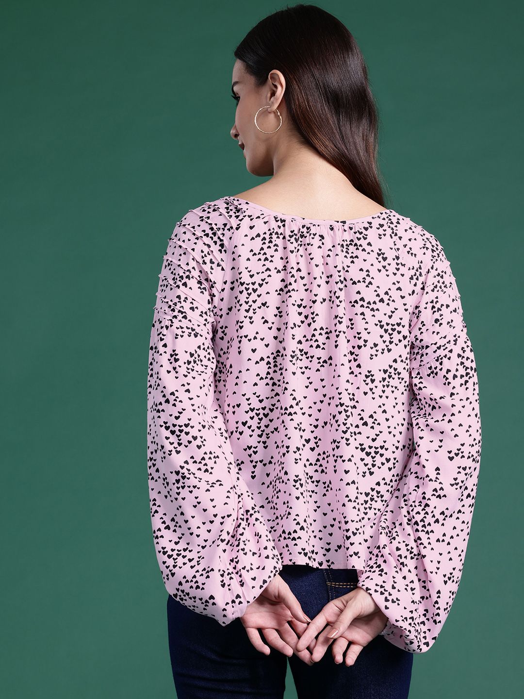DressBerry Printed Tie-Up Neck Puff Sleeve Top
