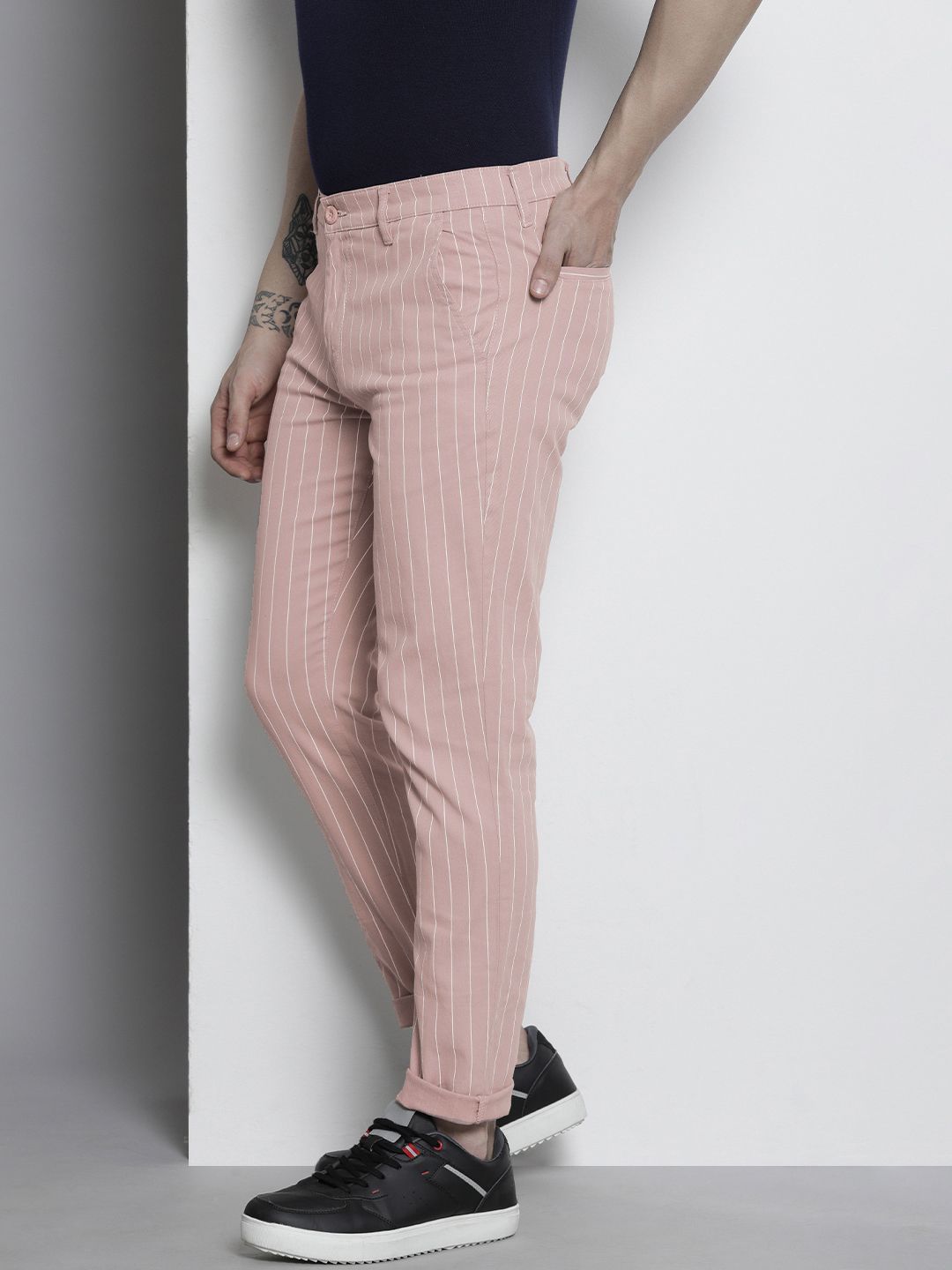 The Indian Garage Co Men Striped Slim Fit Chinos