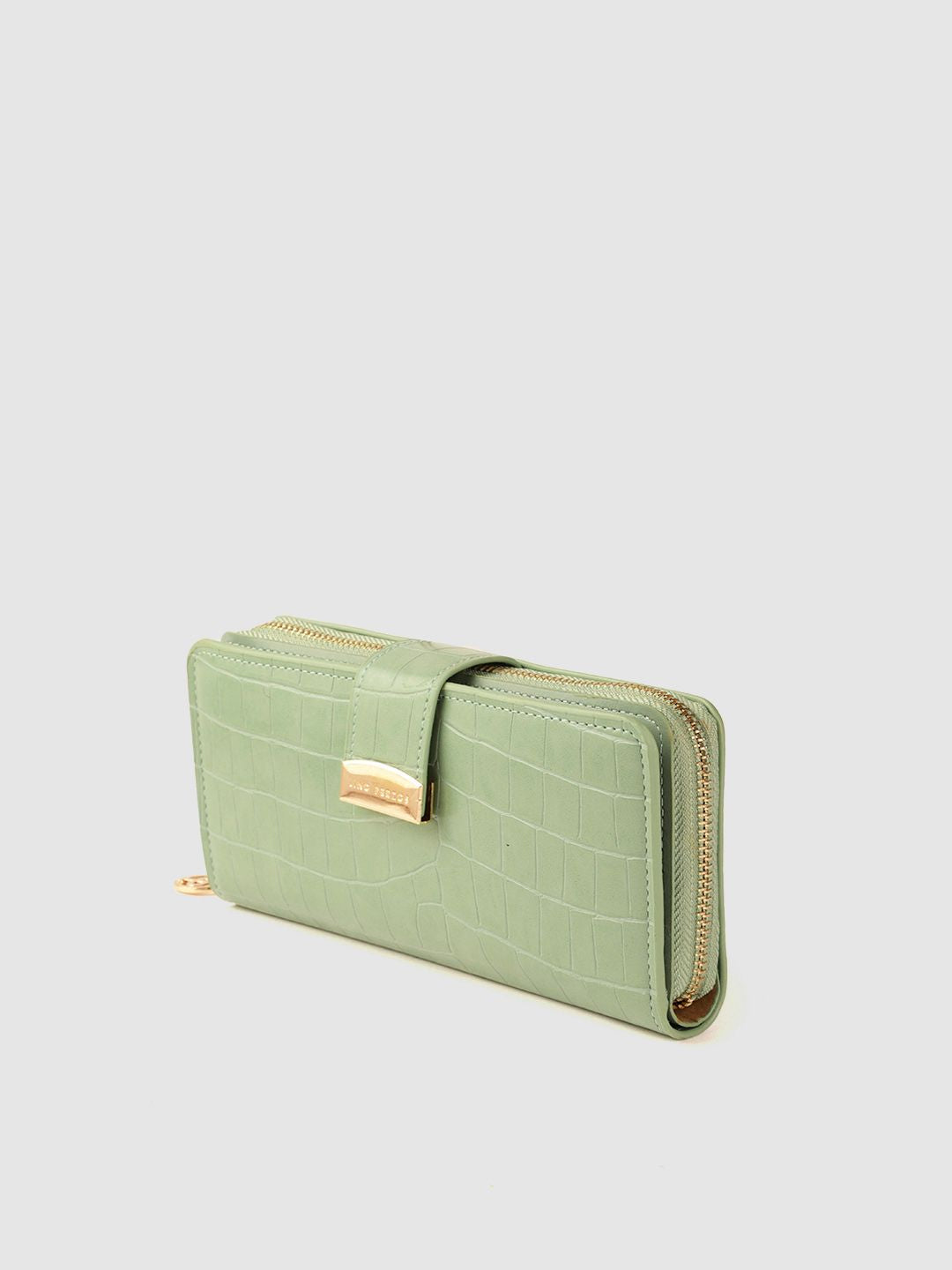 Lino Perros Women Green Textured PU Zip Around Wallet