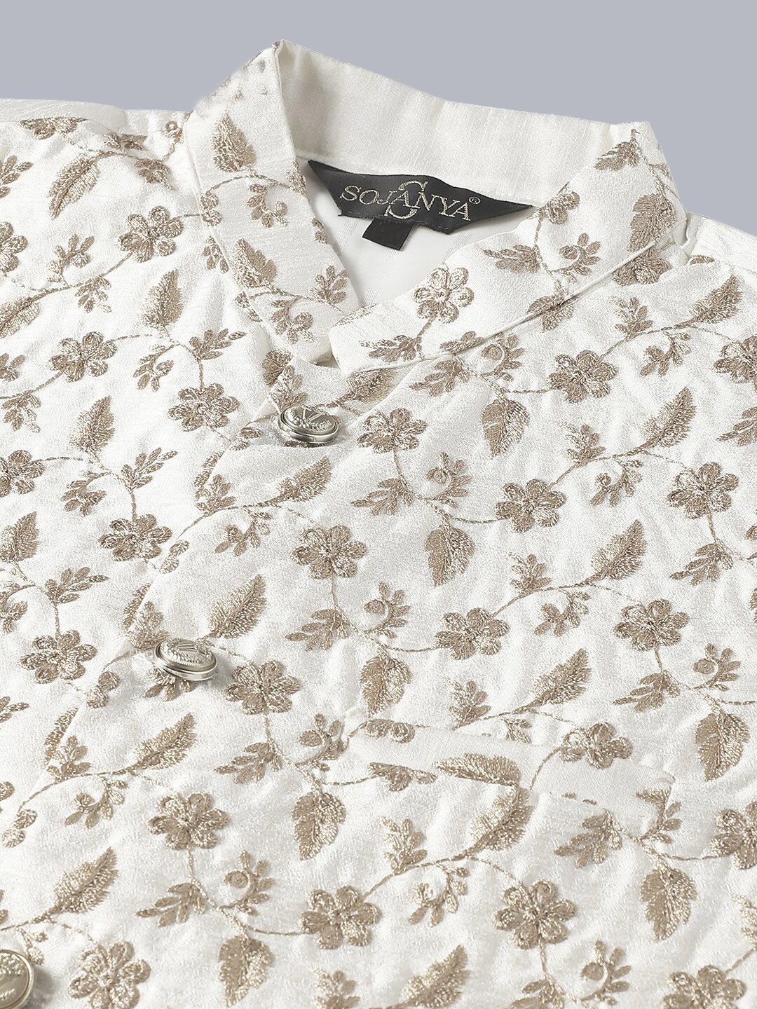 SOJANYA Men Embroidered Sequinned Pure Cotton Kurta With Pyjamas & Nehru Jacket