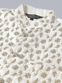 SOJANYA Men Embroidered Sequinned Pure Cotton Kurta With Pyjamas & Nehru Jacket