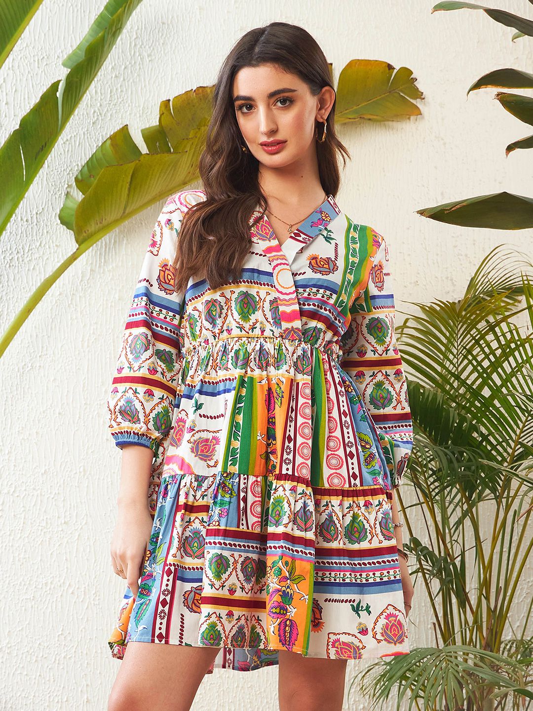 SASSAFRAS Ethnic Motif Printed Pure Cotton Fit and Flare Dress