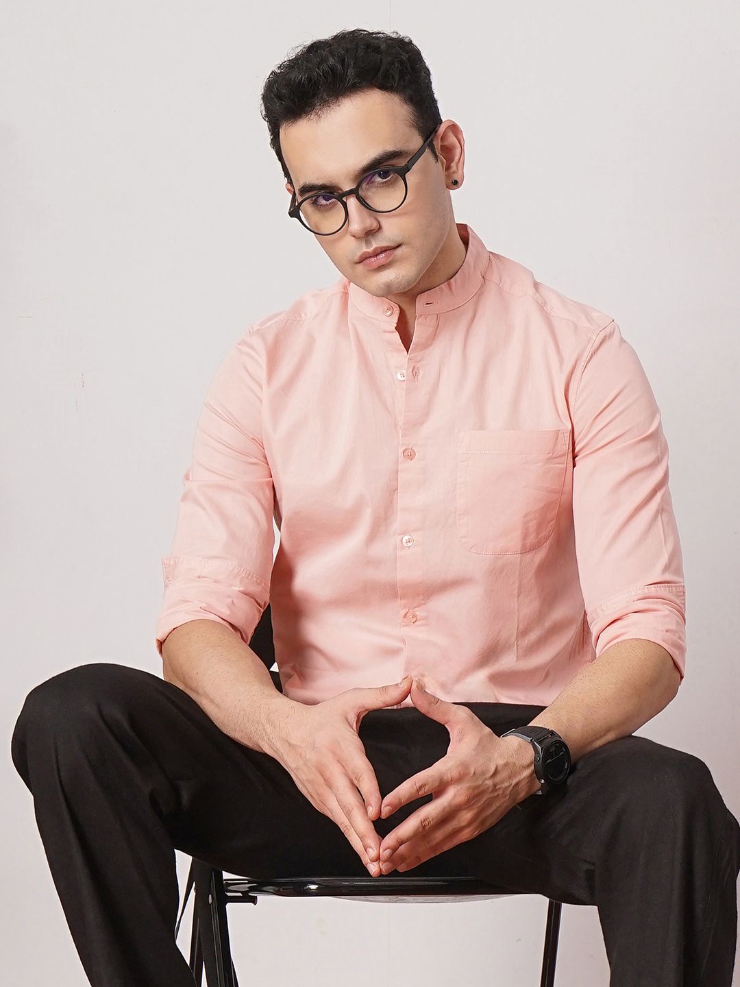 The Indian Garage Co Pure Cotton Band Collar Casual Shirt