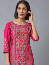 W Women Fuchsia Floral Printed Kurta