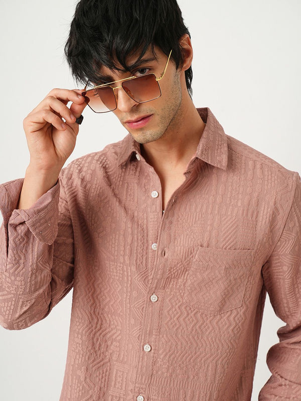 VASTRADO Men Classic Cutaway Collar Textured Slim Fit Casual Shirt